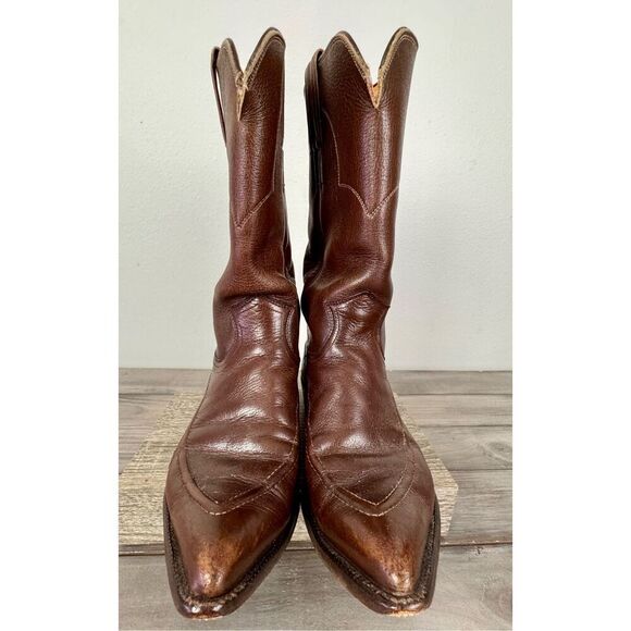 Vintage Justin Fort Worth Womens Size 6.5 A Narrow Brown Leather Cowboy Western - Picture 2 of 12